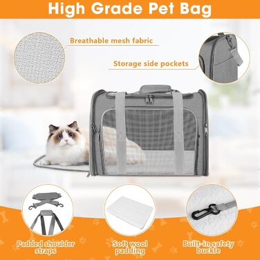 Транспортна сумка для кота та собаки, 45x30x30 см. Зручна переноска для кота та середнього собаки, складана та дихаюча, для подорожей на авто