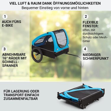 Велосипедний причіп для собак Klarfit Husky City з амортизацією, рефлекторами та повідцем, універсальний причіп для перевезення тварин, собачий візок