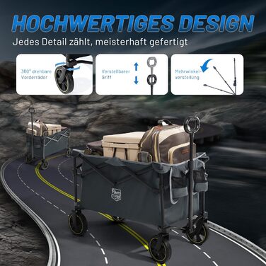 Болерваген Timber Ridge 200L складний з підстаканником, для саду, кемпінгу, покупок. Витримує 100 кг (сірий)