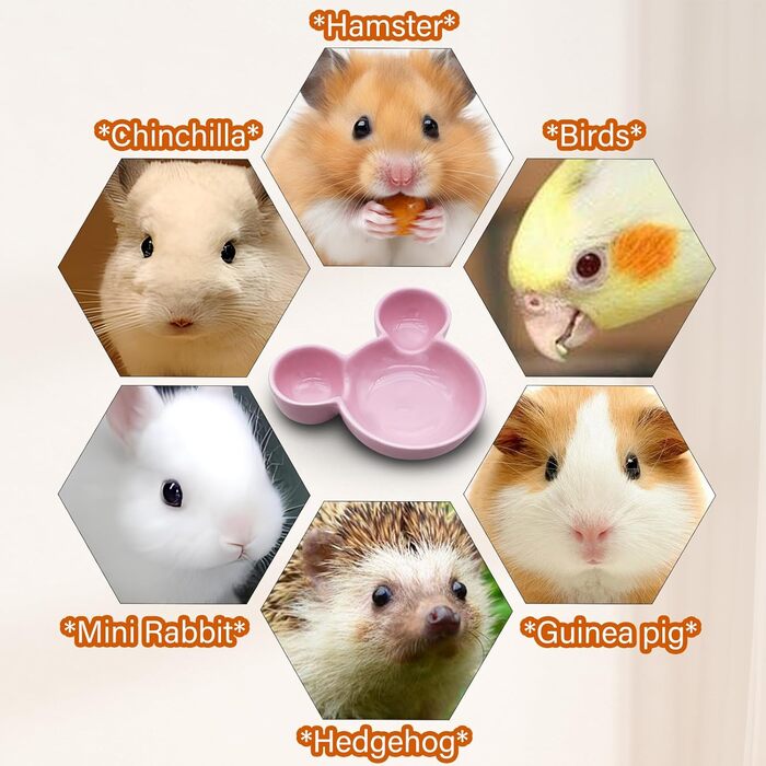 Миска для їжі та води для хом'яків LuckyOpt, мила форма мишки, кераміка, легко миється, підходить для дрібних тварин, їжаків, білок, гризунів, цукрових пухнастиків (фіолетовий, рожевий)