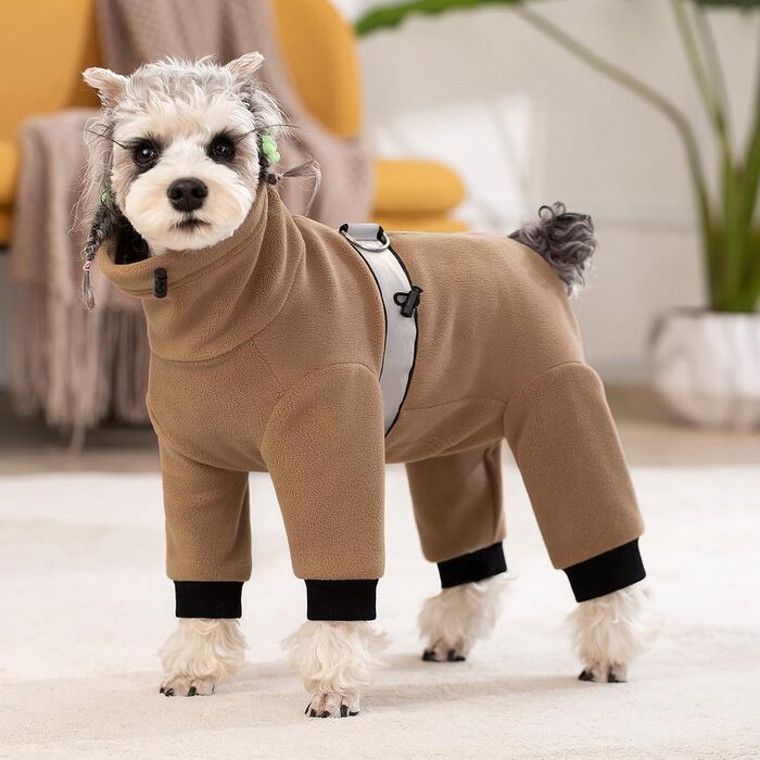 Теплий зимовий пуховик для маленьких собак, флісовий комбінезон з регулюванням, колір світло-коричневий, розмір M
