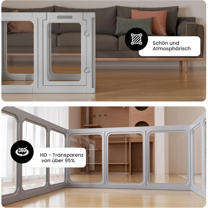 Клітка-вигул для цуценят Gardner Pet Acryl, 60 см, 8 панелей. Підходить для цуценят, кроликів, котів, свиней. Зручна, прозора, з присосками. Білий колір