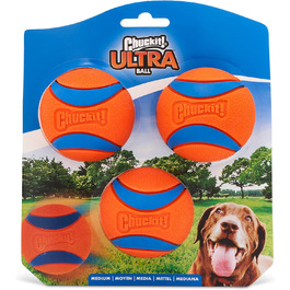 Chuckit! Ultra Ball – іграшковий м'яч для собак, міцний гумовий, високий відскок, плаваючий, сумісний з пусковим пристроєм, 3 шт, розмір M