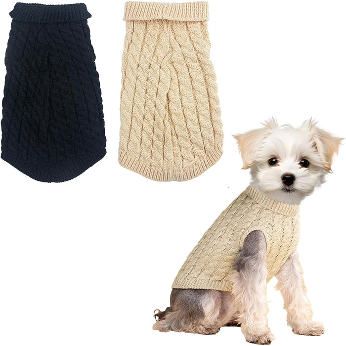 Пуловери для маленьких собак: Чихуахуа, Йоркширський тер'єр, такса. Теплі пуловери для цуценят, дівчаток та хлопців. 2 шт. (чорний/білий), розмір S, M