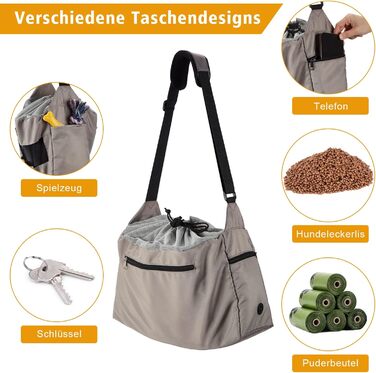 Сумка-переноска для собак Ownpets, сіра, до 6 кг, з регульованим ременем та кишенями, 42x25x14 см