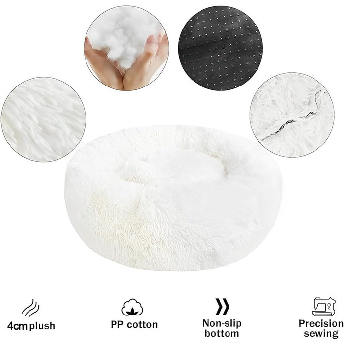 Кругле ліжко для собак та котів, м'яке гніздо-пончик для великих собак, плюшеве ліжко-кошик, миється, 70см, кремовий колір