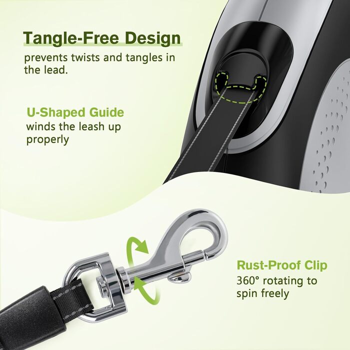 Рулетка для собак Pecute 8м, 50 кг, зелена, з антиковзним ручним гальмом