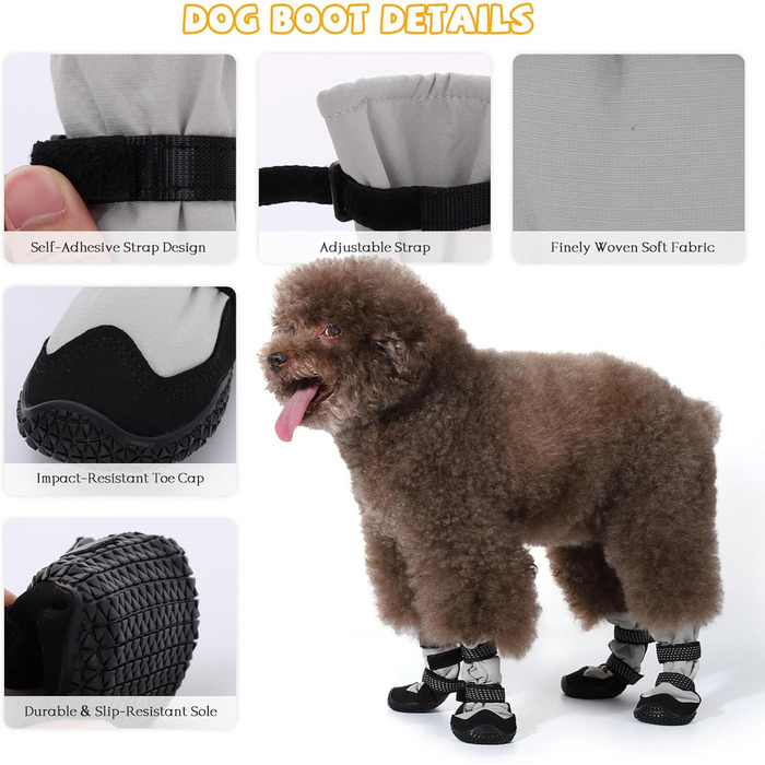 Зимові чоботи для собак BWBIKE: захист від ковзання на льоду, дощі та снігу. Чоботи з гумовою підошвою, сірі, розмір 5