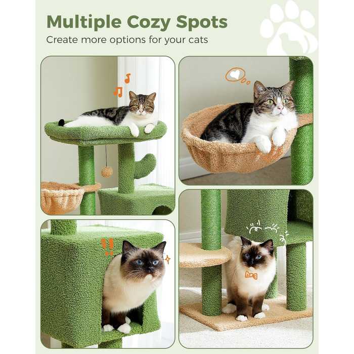 Котячий комплекс MUTTROS Cactus 90 см – м’який будиночок, ігровий стовпчик для котів, гамак, підвісна іграшка, кігтеточка для домашніх котів