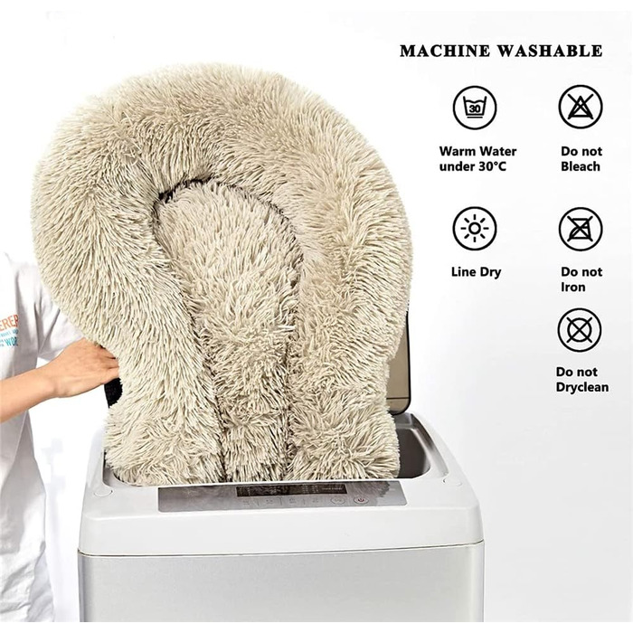 М'яке кругле ліжко для собак та котів Lukery з плюшу, зручне доунат-ліжко, ліжко з плюшу для маленьких, середніх та великих тварин (110см, шкіра рожева)