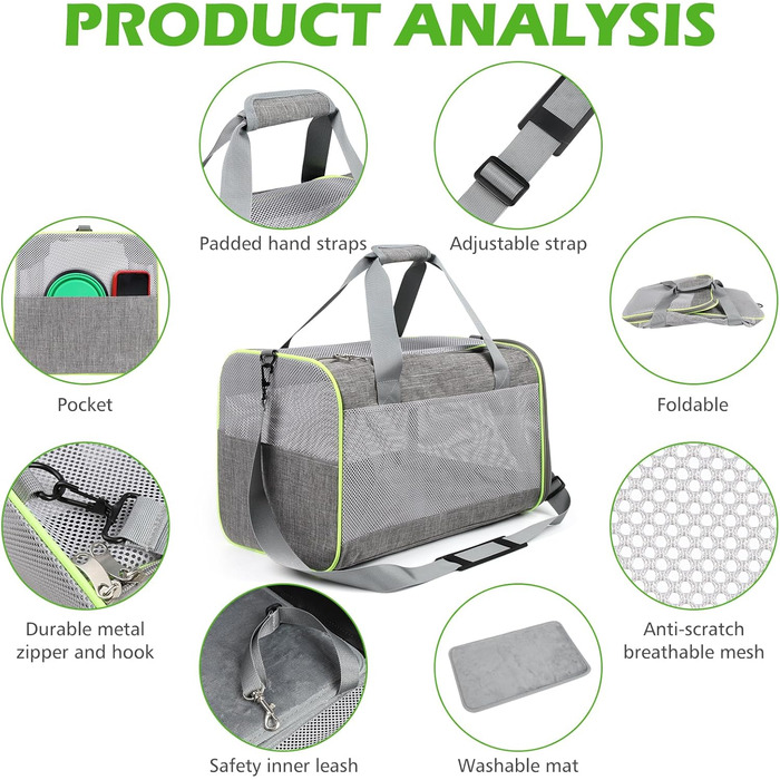 Транспортний бокс для котів Lannvan, до 6,5 кг, складний, з підстилкою, для собак та котів, дихаючий, для подорожей, авто, до ветеринара (45x30x30 см, сірий)