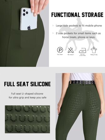 Жіночі штани для верхової їзди DMVOD з силіконовим зчепленням - зручні та стильні рейтузи для жінок (зелений, XS)