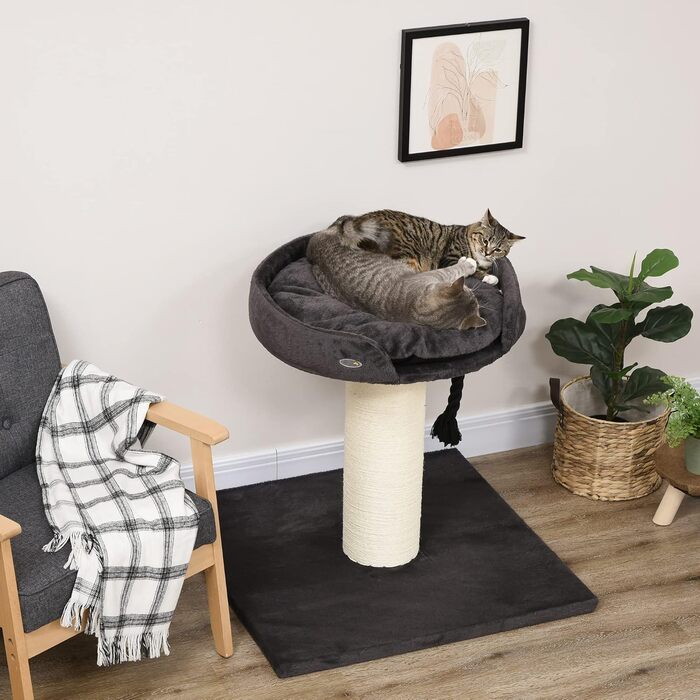 Когтеточка для великих котів PawHut XXL, стійке котяче дерево з лежаком, ігровий комплекс, сірий, з сизалевими стовпами та канатом