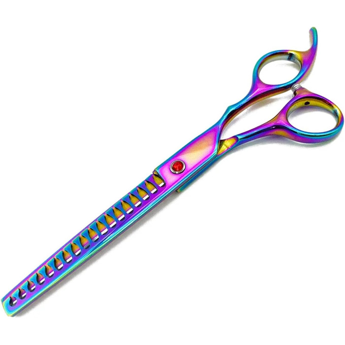 Професійна витончена ножиця для грумінгу собак 7 дюймів, з японської сталі 440C, фіолетового кольору. Зменшує товщину шерсті на 30-60%.