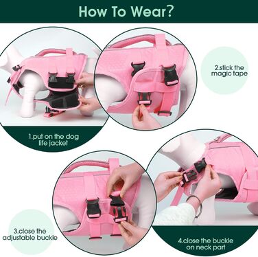 Жилет для плавання собак Kuoser: регульований, з рипстоп тканини, для малих, середніх та великих собак, з ручкою для рятування, рожевий (M)