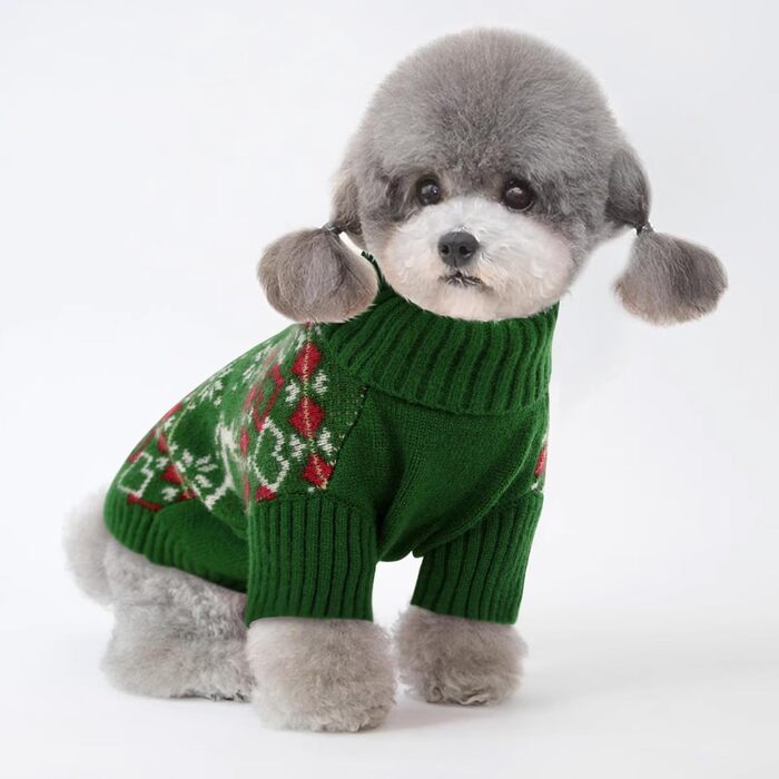 Теплий святковий пуловер для собак на Новий Рік з оленем, для маленьких та середніх собак, ідеальний для цуценят, котів та собак, зелений, S (37 см обхват грудей)