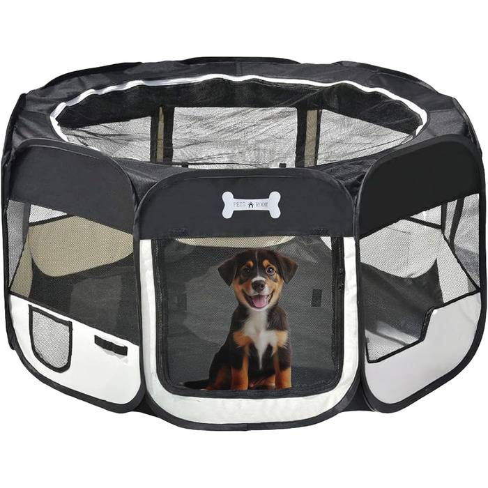 Вольєр для цуценят Petigi XL 115x115x65 см, 8-кутний, для собак, котів, гризунів, легкий у догляді, чорний