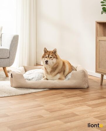 Кругле ліжко для собак та котів Lionto з м'яким зміненим подушками, комфортне та затишне, бежеве, 110x80 см