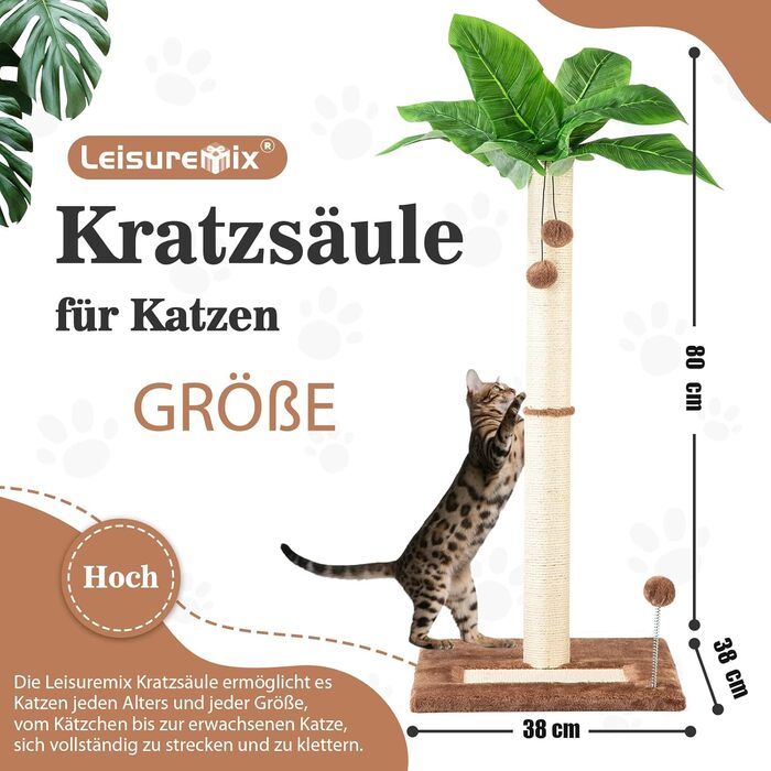 Leisuremix Кігтеточка для котів XXL 80 см, зелена, сучасний дизайн, стовпчик для великих котів та кошенят