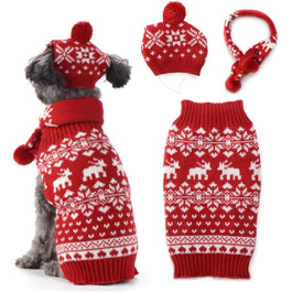 Святковий новорічний пуловер для собак Schalmütze Set, теплий зимовий костюм для тварин (S, червоний)