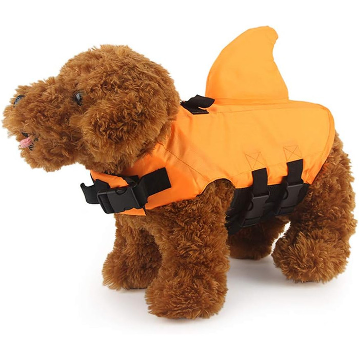 Спасальний жилет для собак з принтом акули, оранжевий, розмір M