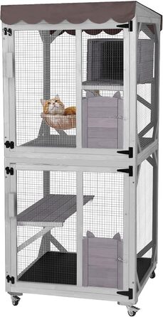 X-ZONE Кiтiо для кота на колесах: будиночок з ліжком, когтеточкою та платформами, водовідштовхувальне покриття (сірий), 80x80x182.5 см