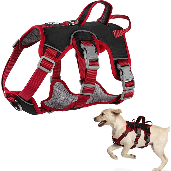 Шлейка для собак LiebeDD, шлейка безпеки для собак, анти-вислизаюча, з м'якою підкладкою, 2 ручки та 2 кліпси для повідка, проти-тягової, для собак середніх та маленьких порід, цуценят (Чорний, S)