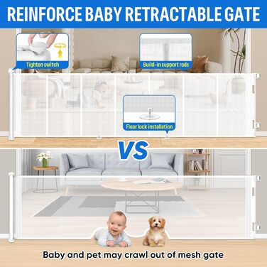 Розсувна сітка для захисту відвідування MYPIN, 0-140 см, для собак та дітей, чорна. Розтягується до 300 см