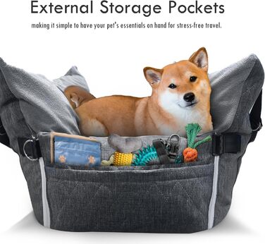 Автокрісло для собак - Автомобільне крісло для маленьких та середніх собак до 18 кг з ременем безпеки та кишенями для зберігання, антиковзаюча підставка (Смужка в морському стилі) (Сірий, 76.2 x 52 см)