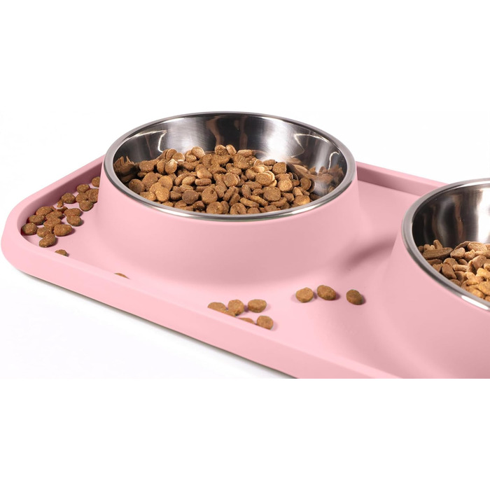 Миски для котів L.D.Dog: неслизькі, з нержавіючої сталі, з силіконовим килимком (рожеві)