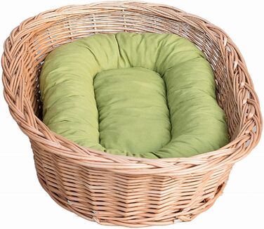Вільховий Світ - ліжко для собак та котів з плетеного вілля, натуральне, тепле та стильне, різні розміри (50x35x13 см, зелене подушечка)