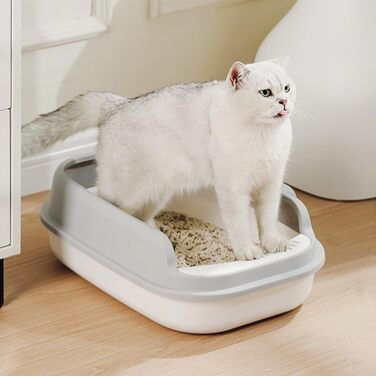 Котловий лоток ERHAOG великий сірий 52x36x16 см - для кошенят та великих котів, з відкритим деком, легке очищення
