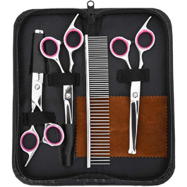 Набір професійних ножиць для собак з нержавіючої сталі - для всіх порід - з ножицями для фінальної обробки, гребінцем та ганчіркою - сріблястий Model4101328