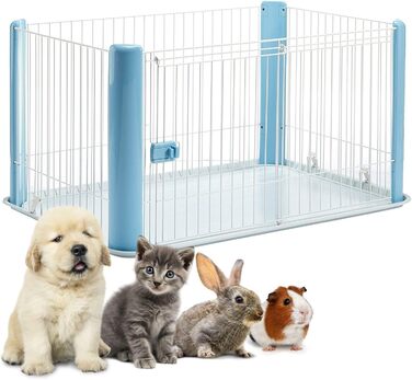 Забіг для цуценят Iris Ohyama з замкненою дверцятами, H60 см, блакитний, для собак та котів, для використання в приміщенні та на вулиці, середній, з відкритим верхом