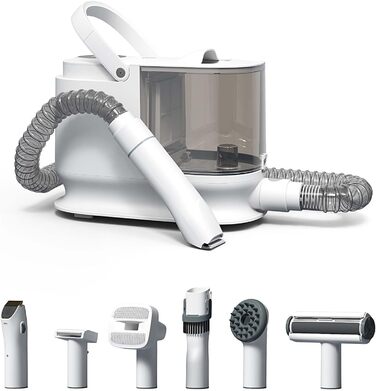 Набір для догляду за домашніми тваринами Fudajo, білий, 6 в 1: машинка для стрижки шерсті з пилососом, набір для блискучого хутра