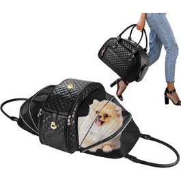 Чорна переносна сумка-переноска для собак і котів, до 4,5 кг, PU-шкіра, для подорожей, схвалена авіаперевізниками