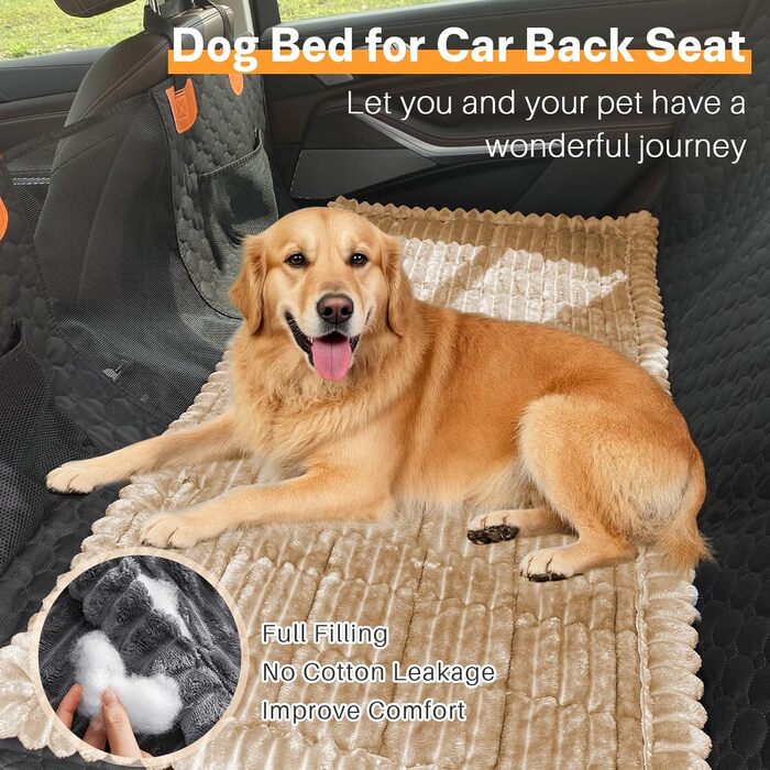 Автомобільний чохол на сидіння для собак, ліжко для собак в авто, сумісний з подовжувачами сидінь, захист сидіння, неслизький, м'який, довговічний, для автомобілів, вантажівок та позашляховиків (Чорний та Білий, 59,9 x 129,5 см, світло-коричневий 63 x 137