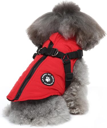 Тепла куртка для собак, жилет, повід, зимова куртка 2-в-1, без тяги, жилет для собак, повід, комплект, куртка для цуценят, маленьких та середніх собак, червона, розмір M