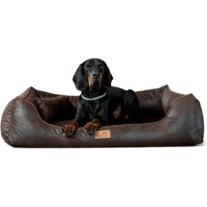 Ортопедичне ліжко для собак Tierlando® Alberto у вінтажному стилі, знімний велюровий чохол, 120x85 см, колір: коричневий