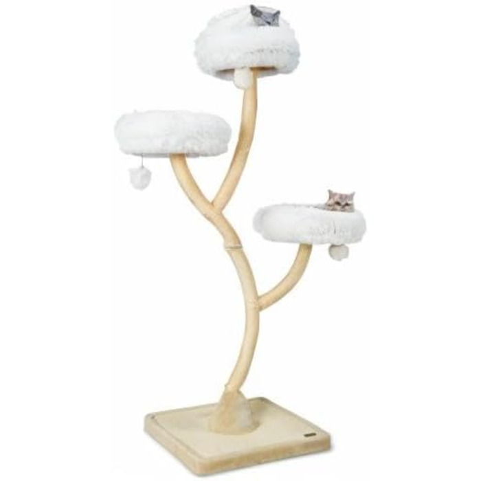 Дерев'яна кігтеточка для котів COSTWAY 178 см з 3 лежаками, іграшками та сизалевими стовпчиками, велика, з металевим каркасом, бежева