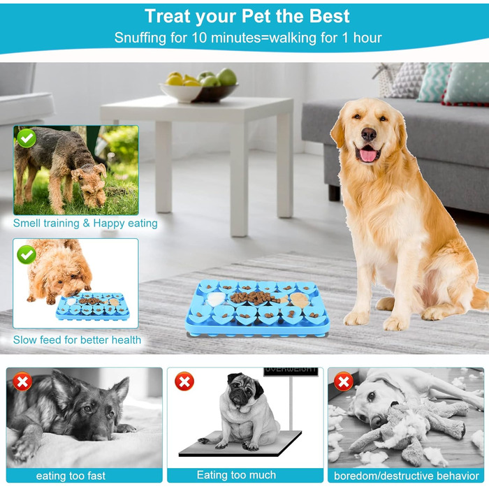 Килимок для собак VOOWO, силіконовий килимок-нюхалка, миска-повільний годівник для собак, килимок для годування собак, повільний годівник, килимок-нюхалка для маленьких, середніх та великих собак (блакитний, маленький)