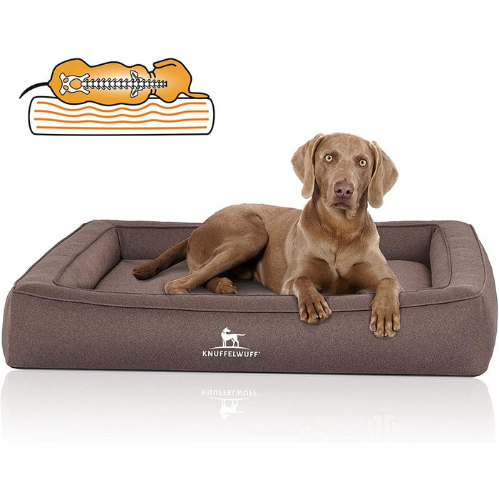 Ортопедичне ліжко для собак Knuffelwuff Yukon XXL 120x100 см, велюр, сіро-коричневе, ручне плетіння