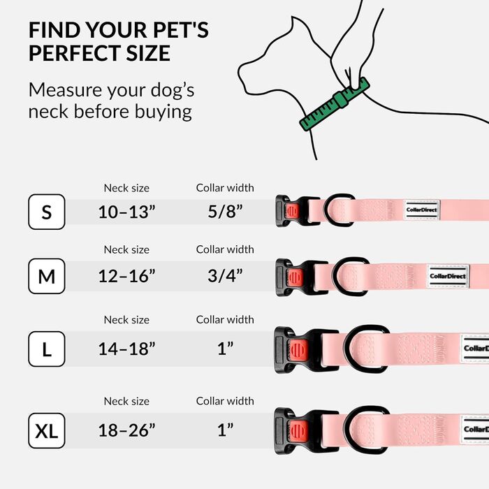 Водонепроникний нашийник для собак CollarDirect, регульований, силікон та пластик, стійкий до запахів, легко миється, безпечна застібка, для маленьких, середніх та великих собак (XL (45-66 см), Babyrosa)