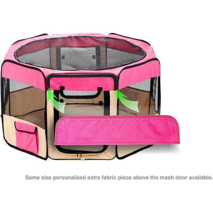 Ляльковий загон для тварин Pawer, 8-секційний, розкладний, з персоналізованим вишитим покриттям, для котів/собак/цуценят, 600D Oxford, портативний, для дому та вулиці, 36'x18.5', рожевий