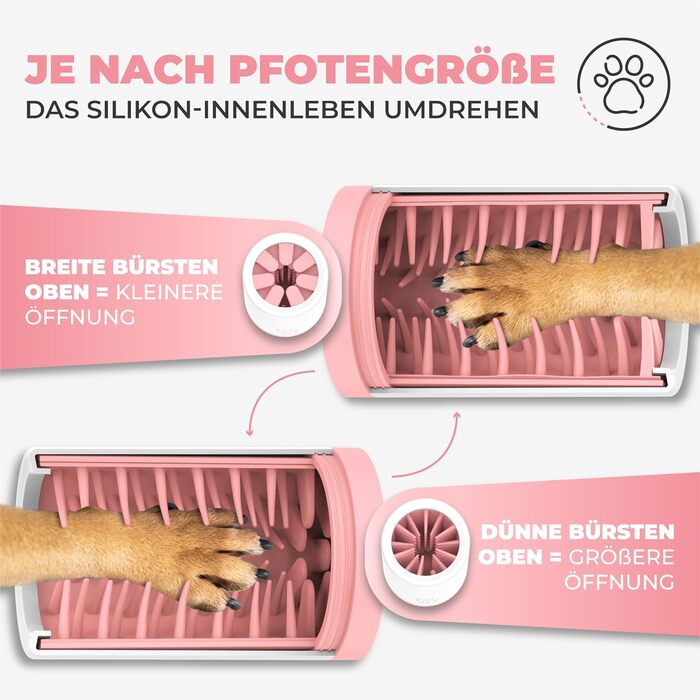 Очисник для лап тварин Maggie & Cooper (розмір S, колір: рожевий) | чисті лапки | з мікрофібровим рушником | 2 розміри | придатний для миття в посудомийній машині | м'які щітки