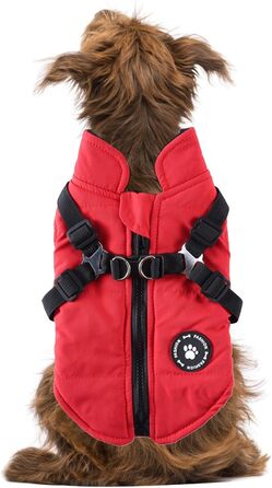 Водонепроникна куртка для собак з повдцем та кільцями D - тепла сорочка для собак на блискавці, тепла сорочка для собак, маленька одяг для собак (червона, 2XL)