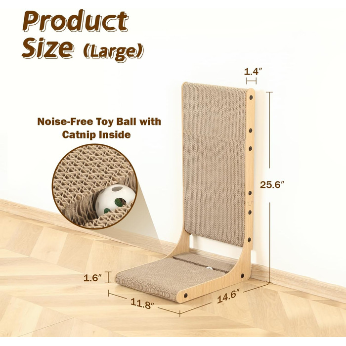 Кігтеточки для котів Zakkart (2 шт.), 65.6 см, картон, L-подібної форми, вертикальні, для дому, великі
