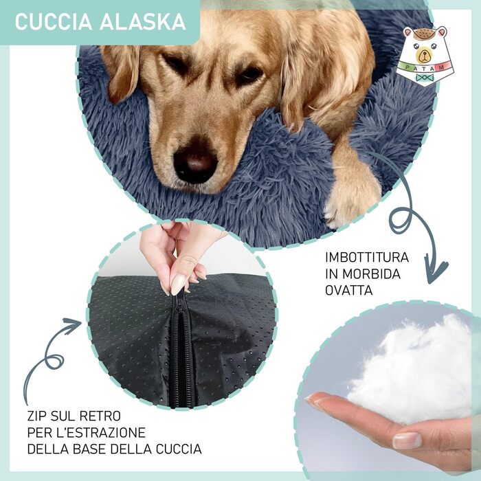 Крісло-лежанка для собак та котів Alaska, плюш, знімний чохол, антиковзаюче, машинне прання, велике (⌀ 81 см)