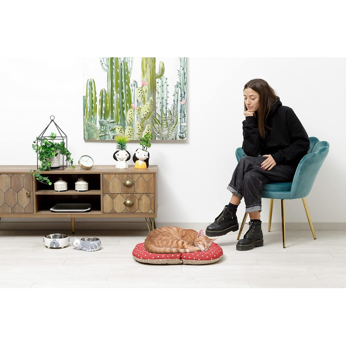 Подушка для собак та котів Baroni Home, 40x60x7 см, двостороння, серця червоно-білі, сірий та бордовий колір