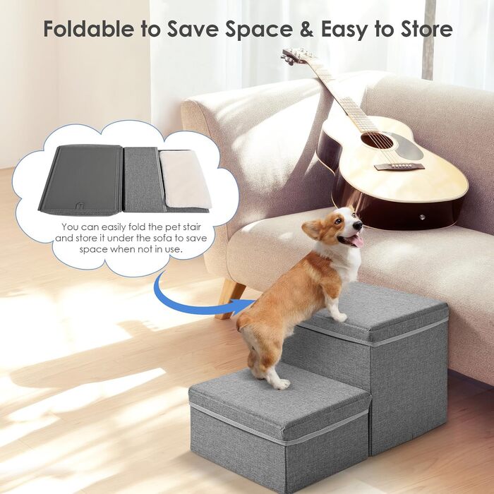 Сходинки для собак маленьких порід, складані. Сходи для котів з ящиками для зберігання. Сходи для домашніх тварин на диван та ліжко (2 сходинки)